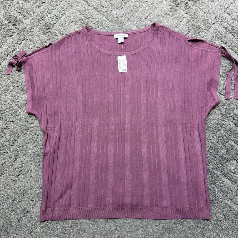 NWT C J Banks Women's Plus 3X Purple Shimmery Top Short Sleeves
